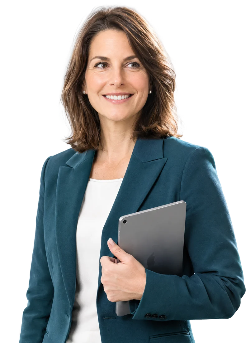 Steuerberaterin mit Tablet lächelt